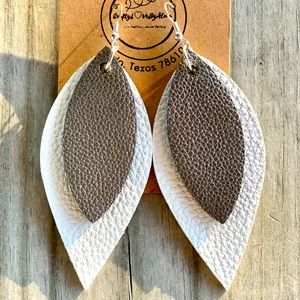 Double Long Leaf Grey and White Colors Dangle E